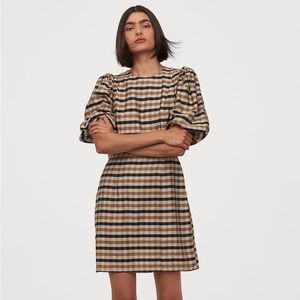 H&M Checked Dress, Size XS, Beige/Black
